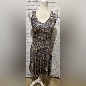 Lascana Womens Dress Midi Size 6 Blue Brown Paisley Cross Back Short Sleeve